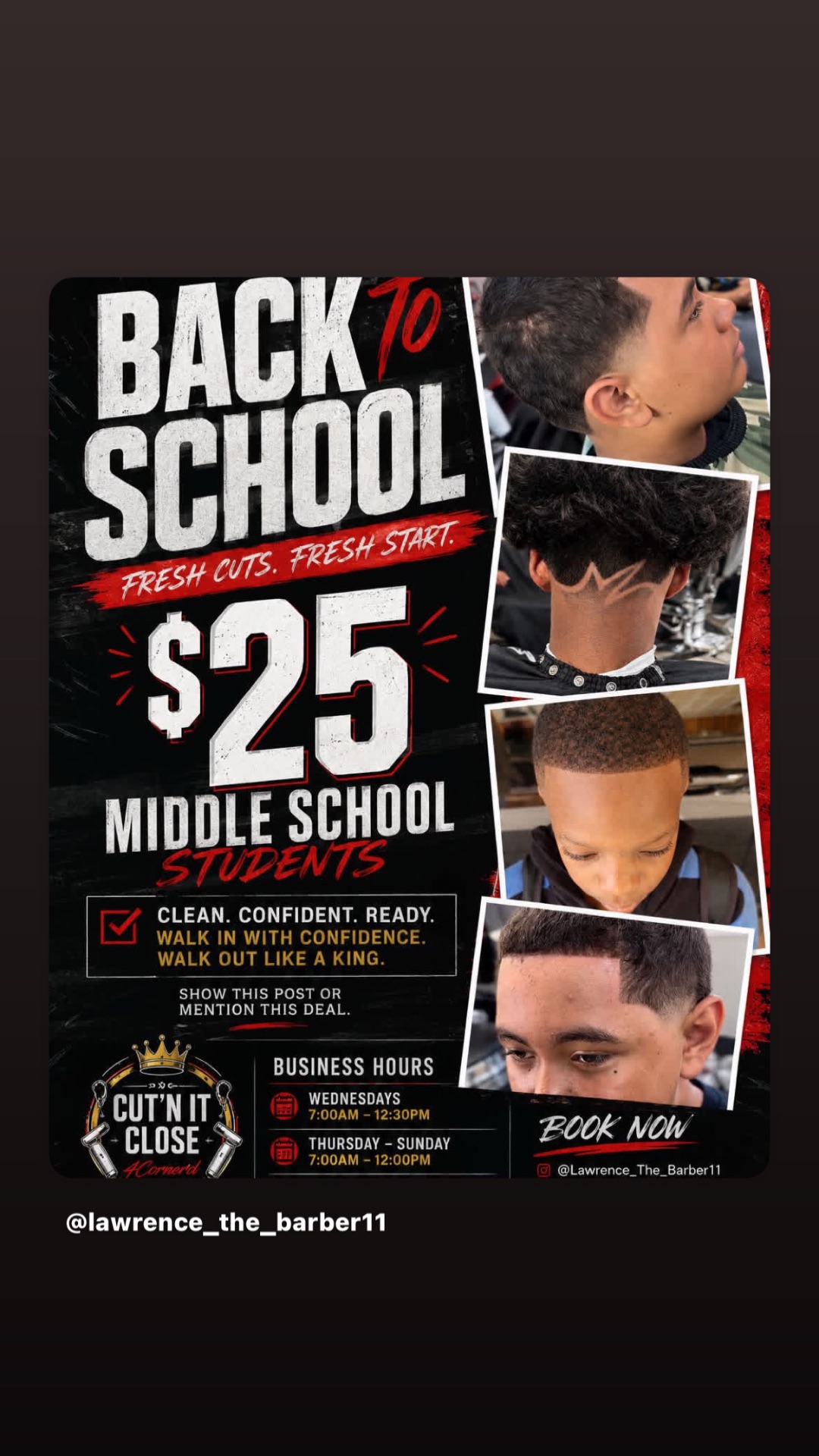 Back to School $25 middle school student haircut flyer